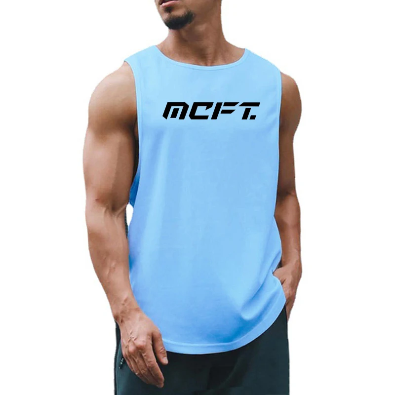 

Summer Fitness Sweat-absorbing Breathable Sleeveless T-shirt Fashion Brand Printing Vest Men's Outer Wear Street Fashion Tops