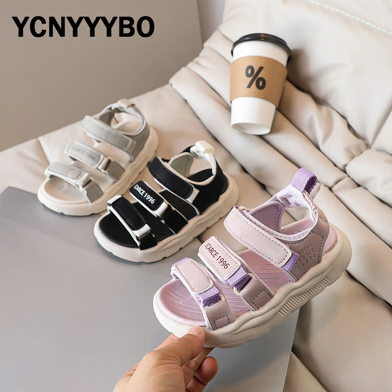 

Летние новые детские пляжные сандалии для маленьких девочек фиолетовые повседневные сандалии детская кожаная обувь мягкие модные сланцы Спортивная платформа для мальчиков