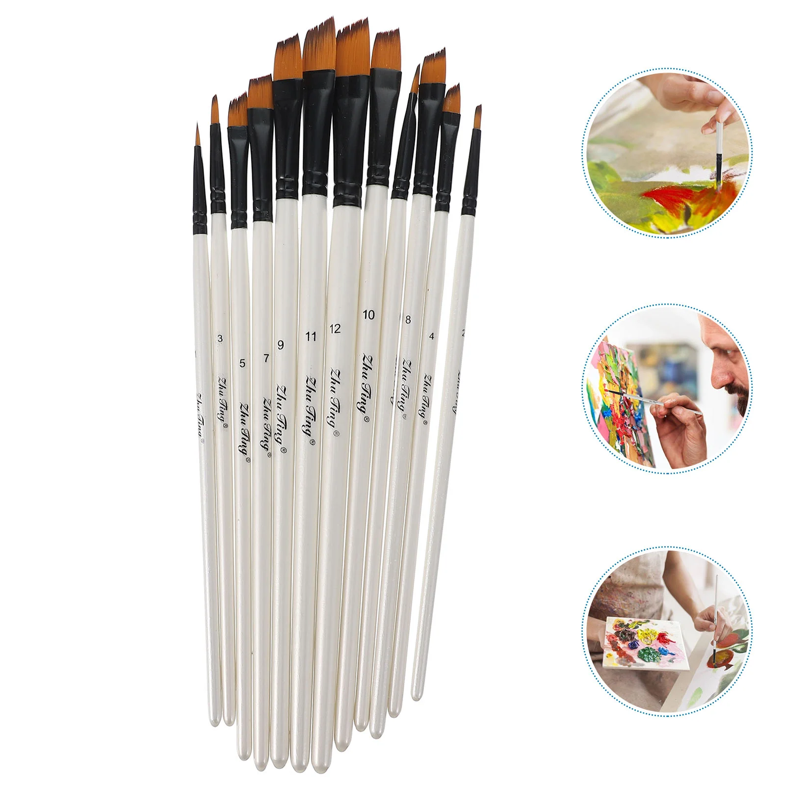 

12pcs Useful Painting Brushes Wood Drawing Brushes Oil Watercolor Painting Tools