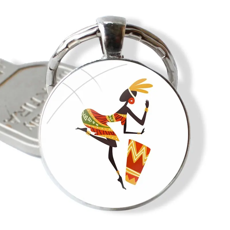 Милый африканский танцевальный женский брелок с рисунками стеклянный ручной