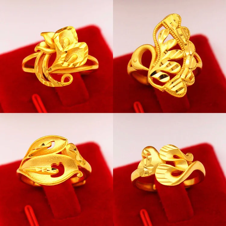 

Fashion New Fine Sand Flower Opening Ring Women's Copper Plated Vietnam Sand Gold Jewelry Long term Color free Ring