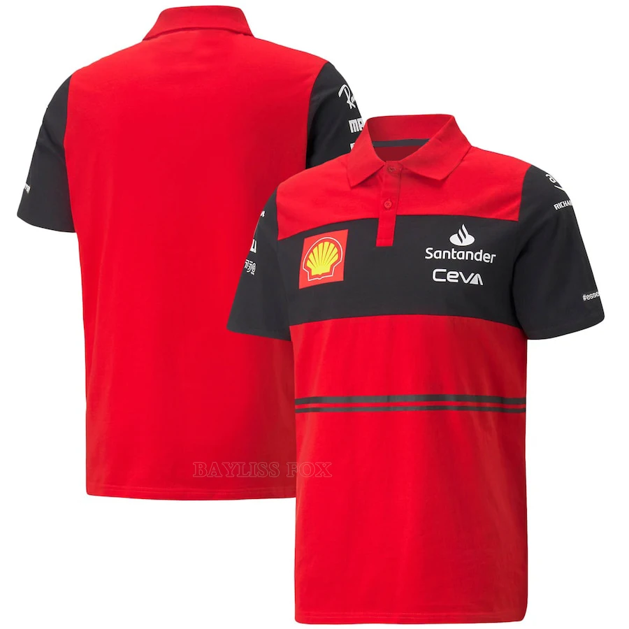 

2022 F1 For Ferrari Racing Team Supercar Motorsport Sports Zipper Button Lapel Polo Shirt Red Quick Dry Breathable Do Not Fade