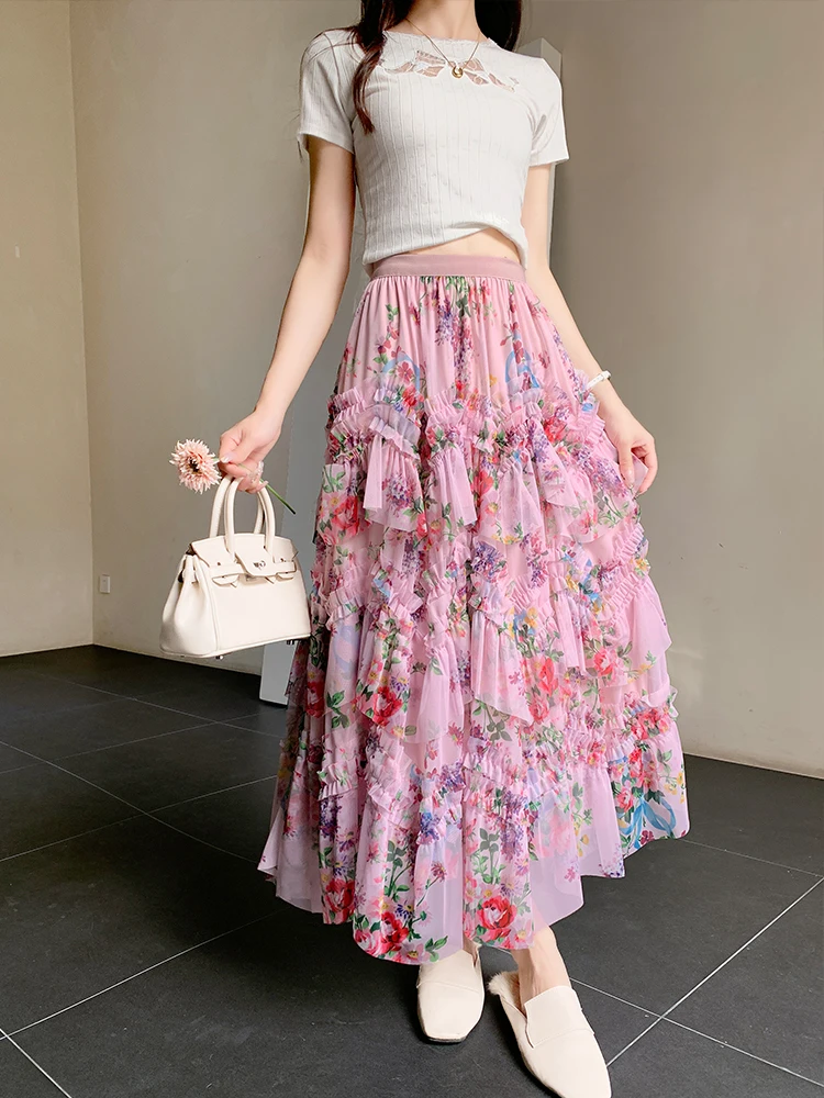 Длинная юбка для женщин с плиссированным узором