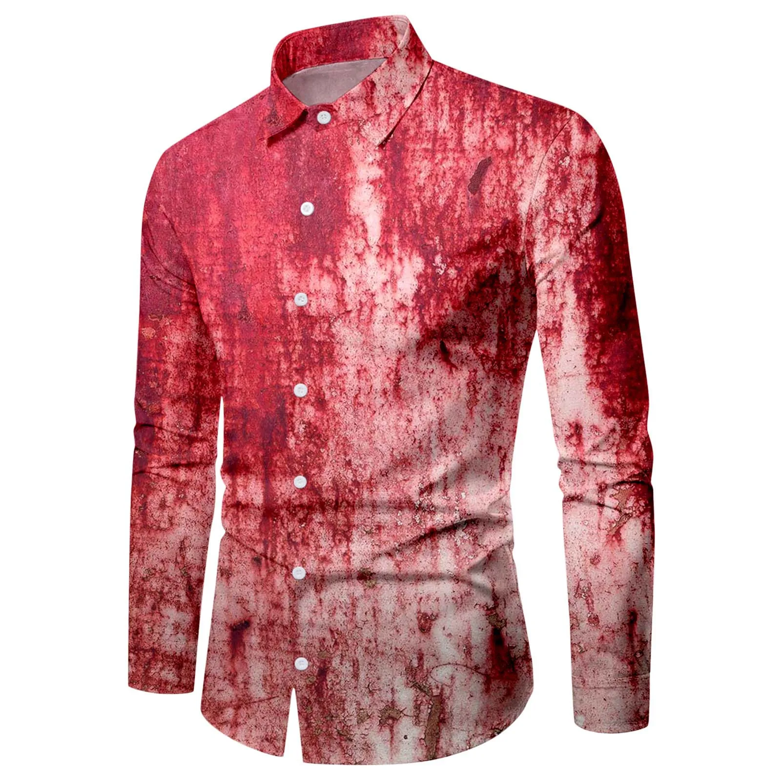

Mens Party Halloween Bloodstain Printed Shirt Long Sleeve Turn Down Collar Button Blouse Costume Western Shirt Undies Camisas
