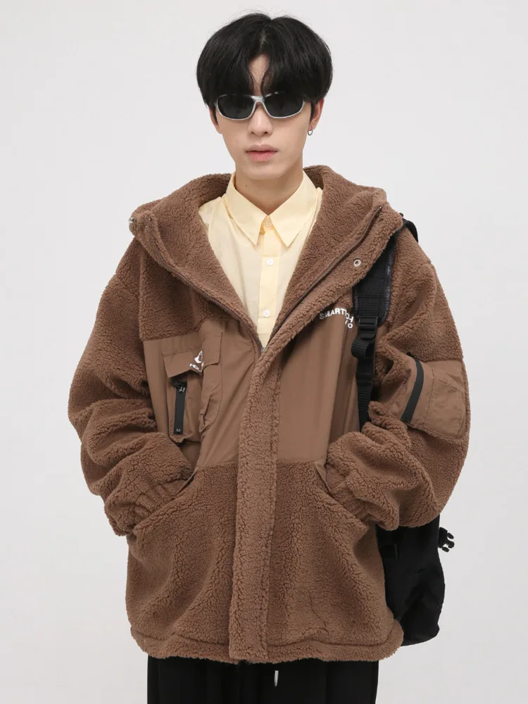 

Мужская Утепленная куртка с капюшоном SYUHGFA, свободная куртка из овечьей шерсти, Корейская уличная одежда, толстовка, куртки для мужчин, зима 2023