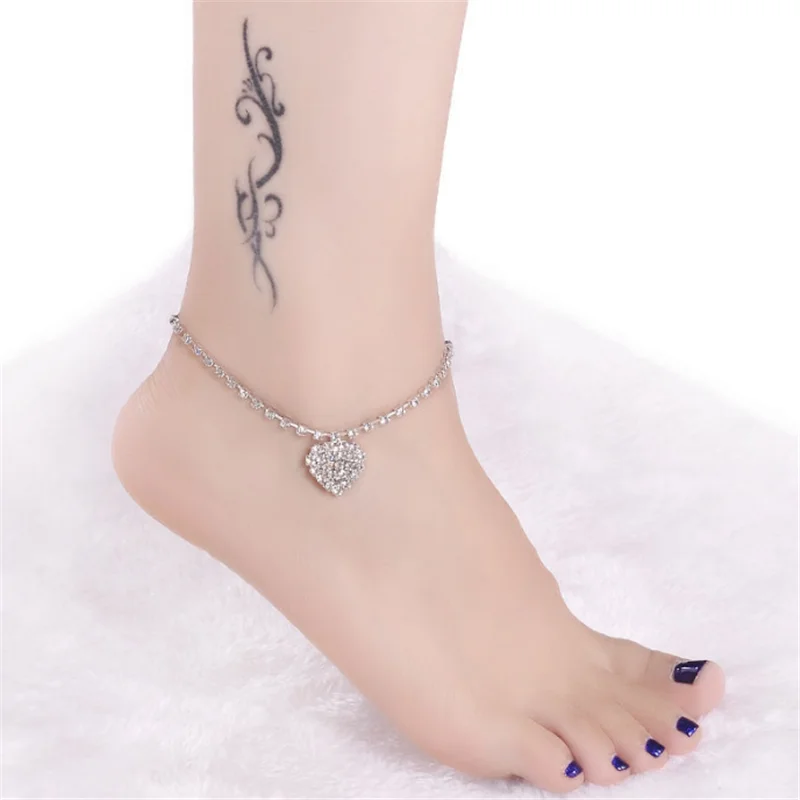 

Vintage Heart Diamond Ankle Bracelet Foot Beach Anklets Women Fashion Barefoot Chain Jewelry
