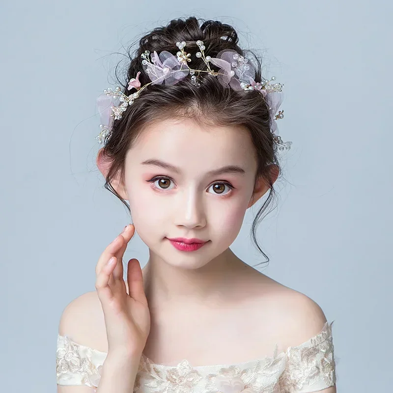 Детский венок головные уборы для девочек аксессуары волос тканевый жемчужный