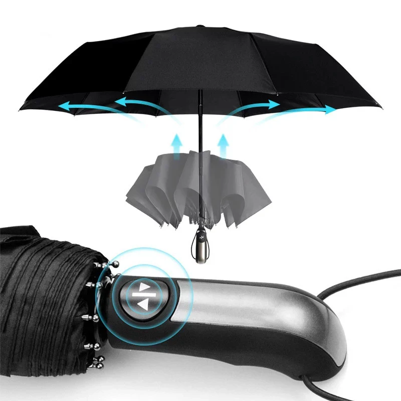 

Fully-Automatic Parasol Umbrellas For Rain Windproof For Men Women 3Folding Compact Travel Large Car Umbrella for 2 Person