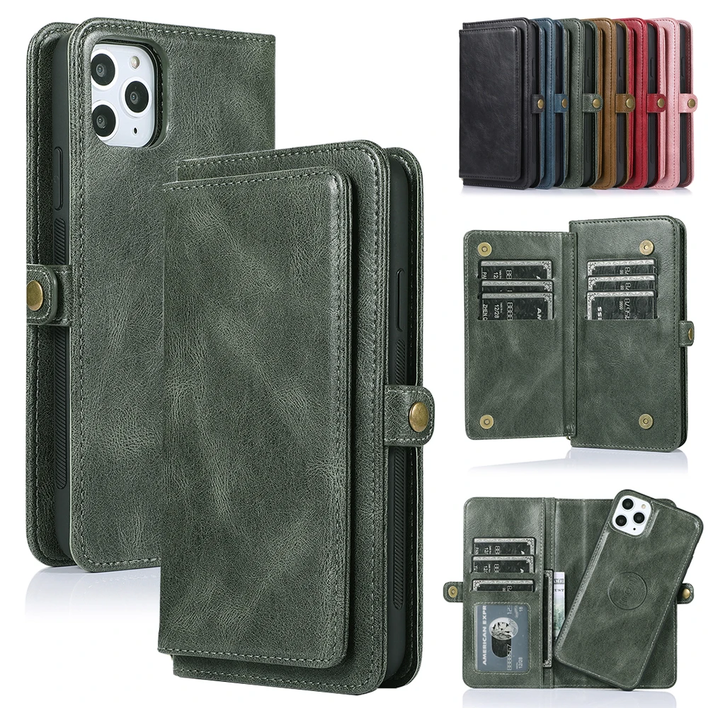 

Flip Wallet Case for iPhone 12 Detachable Magnetic Leather Cell Phone Cover for iPhone 13 Pro Max 12 Mini 11 XR XS Max 7 8 Coque