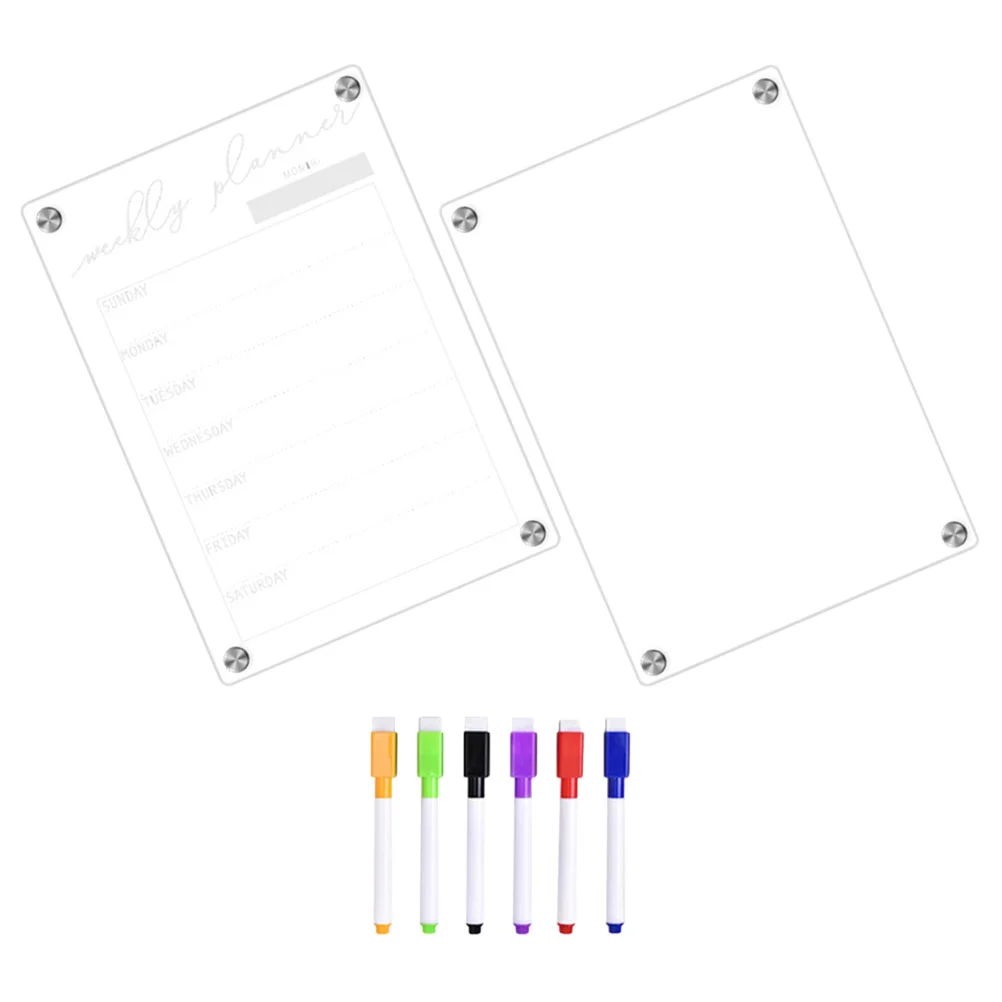 

1 Set Acrylic Magnetic Board Weekly Write Board Calendar Board Fridge Dry Erase Board and Markers