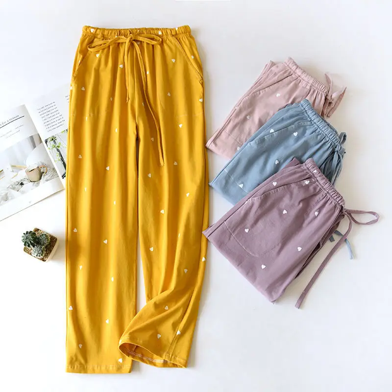 

Cotton Pajama Pants Women's Trousers Spring Autumn Summer Loose Cute Cartoon Elastic Pants Casual Home Pants Fresh Syle Homewear