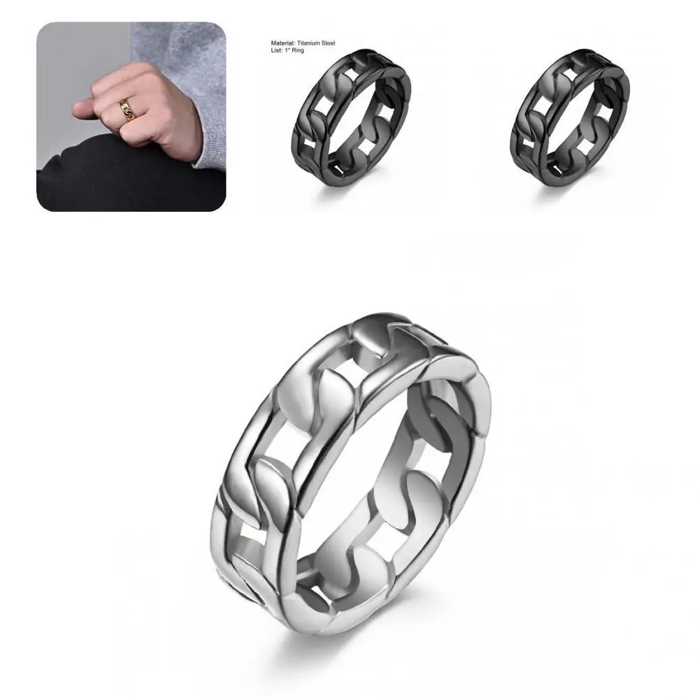 Finger Ring Stylish Titanium Steel Cuban Link Bright Luster Smooth Ring for Daily Wear  Party Ring  Finger Ring