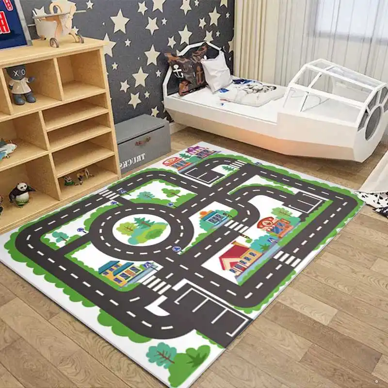 

Children's Play Crawl Mat Road Traffic Route Map Carpet Living Room Sofa Coffee Floor Mats Home Decoration Traffics Sign Mats