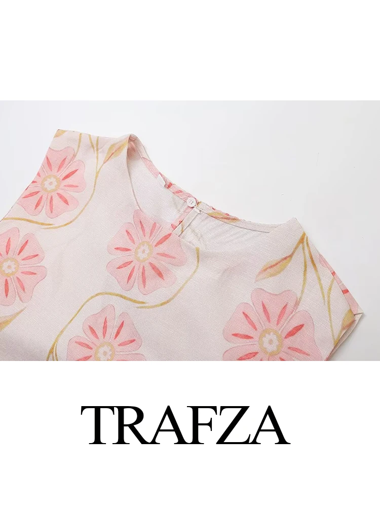 Женское короткое платье с круглым вырезом и цветочным принтом в стиле ретро