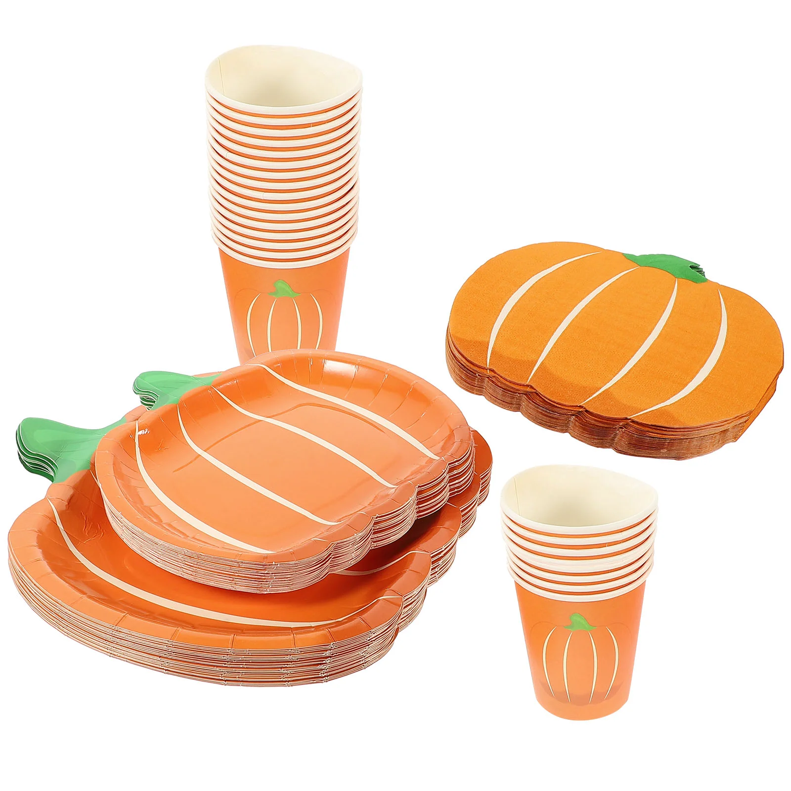 

Pumpkin Paper Plates Cup Disposable Little Napkins Halloween Decoration Tray Tableware