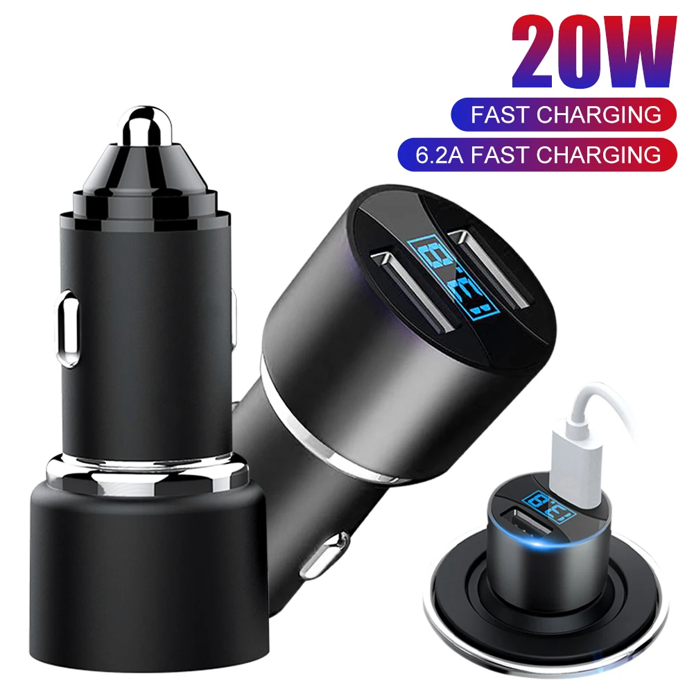 

Car Charger For Cigarette Lighter Smart Phone USB Adapter Mobile Phone Charger Dual USB Digital Display Voltmeter Fast Charging