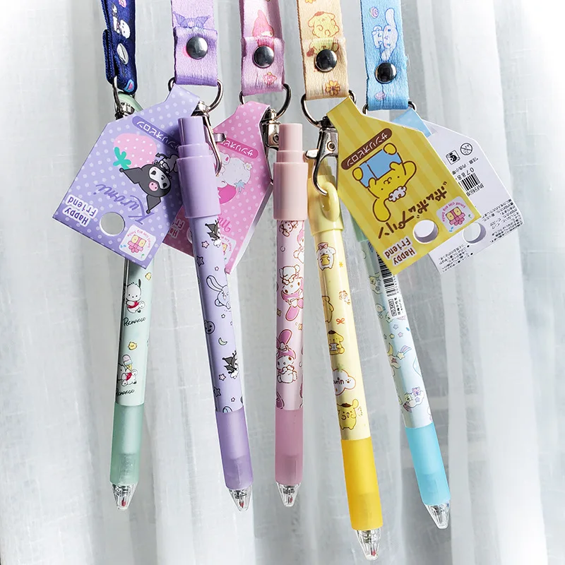 

Ручка-стример Sanrio для студентов, креативная нейтральная мультяшная ручка с подвесным воротником, с милой Kuromi Melody Cinnamoroll, нейтральная портативная ручка