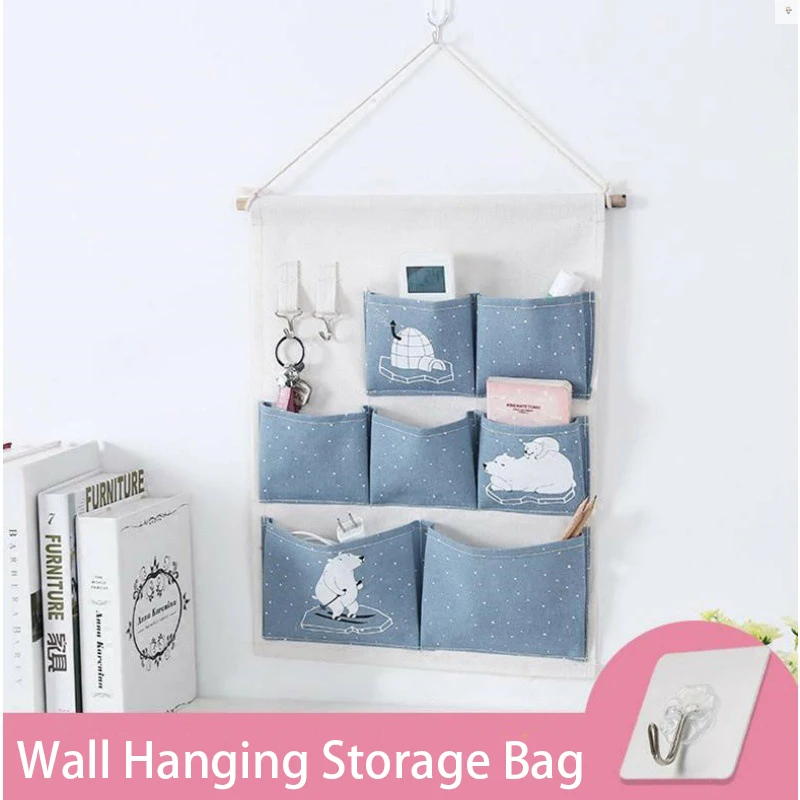 Cute Pattern Wall Mounted Organizer Sundries Storage Bag Jewelry Hanging Wall Pouch Hang Cosmetics Toys Organizer