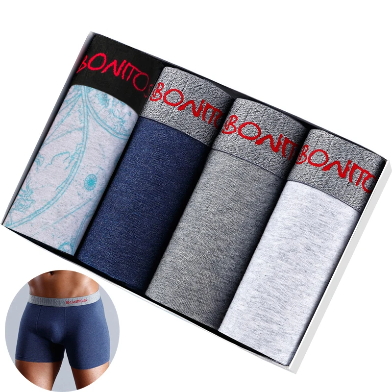 

4 шт., мужские хлопковые трусы-боксеры