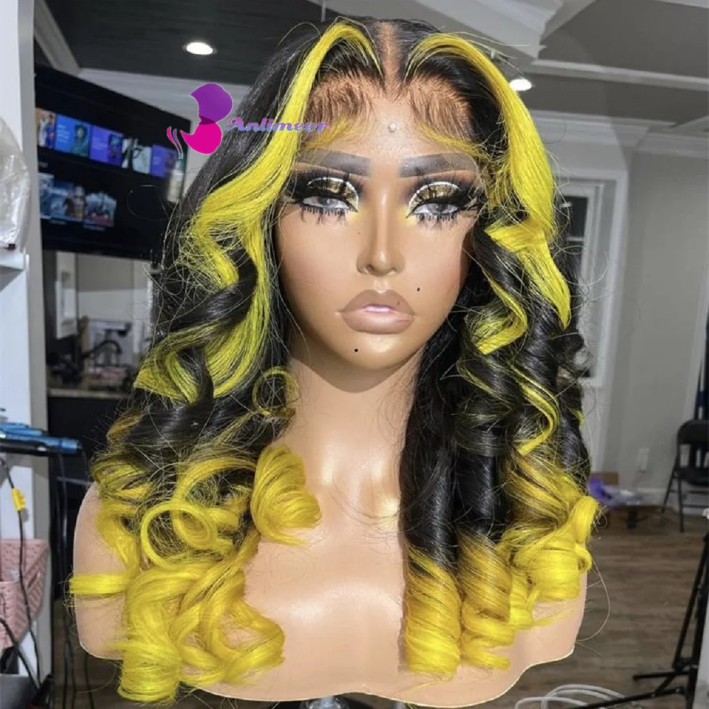 

Anlimeer Ombre Highlight Yellow Balayage Wig Hair Replacement Wigs Loose Wave Lace Front Wigs Human Hair Human Wig for Women