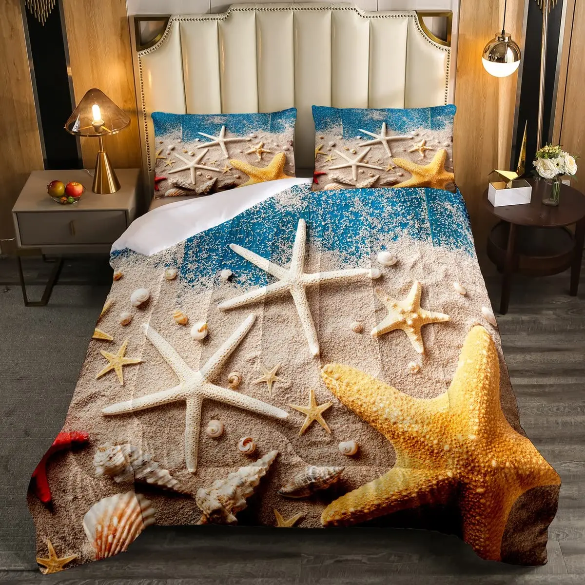 

Ocean Duvet Cover Starfish Summer Beach Seashell Bedding Set for Kids Adults Hawaiian Vacation Tropical Nature Sea Themed Decor