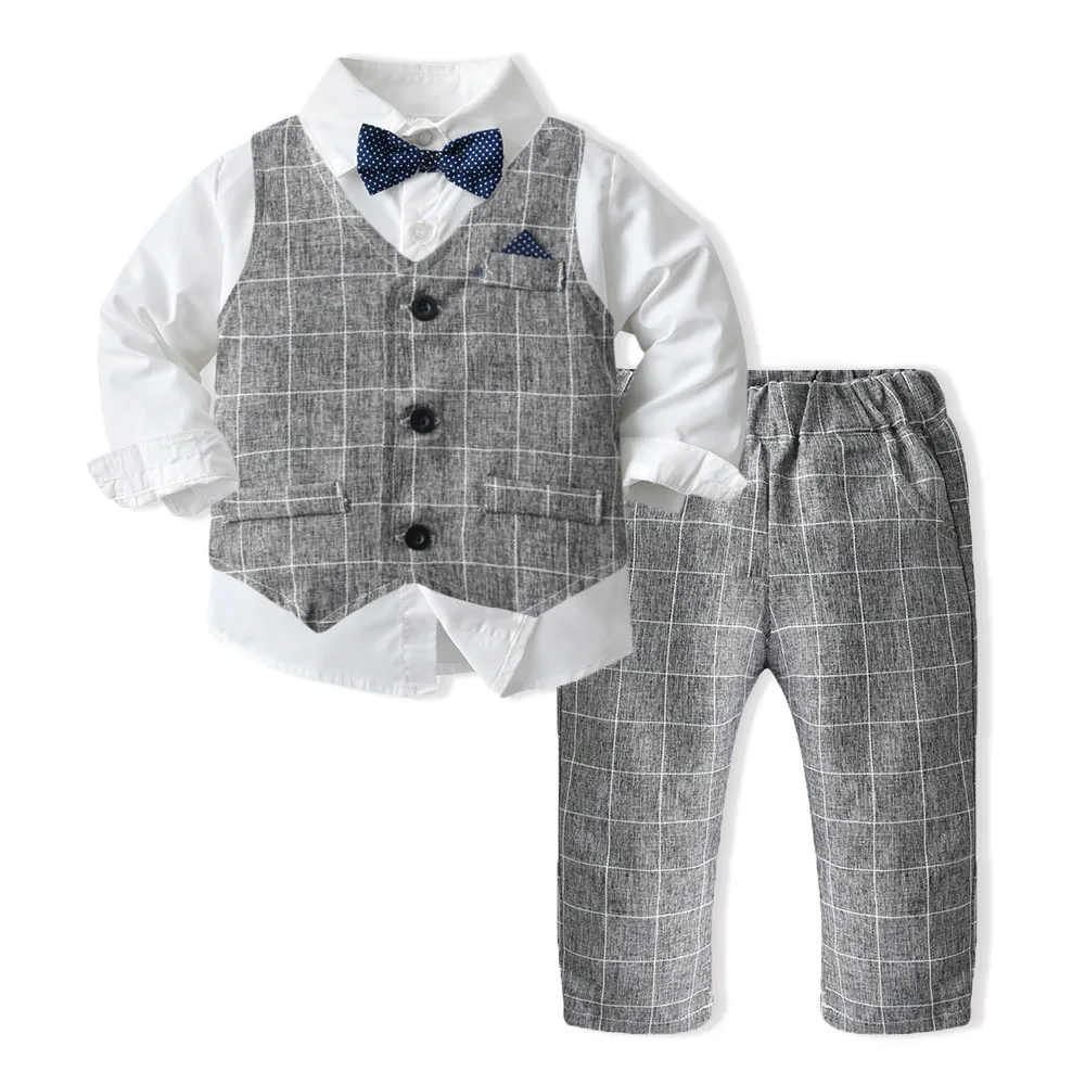 

Cool New Arrival Autumn Boy Long 3 Pcs Fashion Pants Gentleman Hawaii Sets Baby Clothes Children Stripe Outfit Accessories