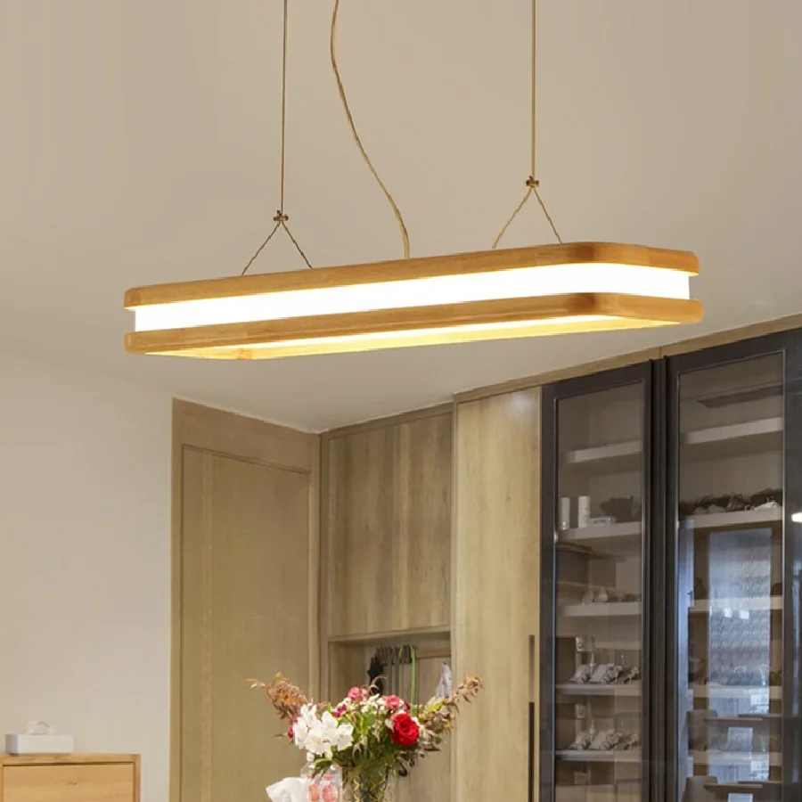 

LukLoy Wooden LED Ceiling Pendant Cambered Pendant Light Pendant Lamp for Dining Table Kitchen Island Living Room Lobby Foyer