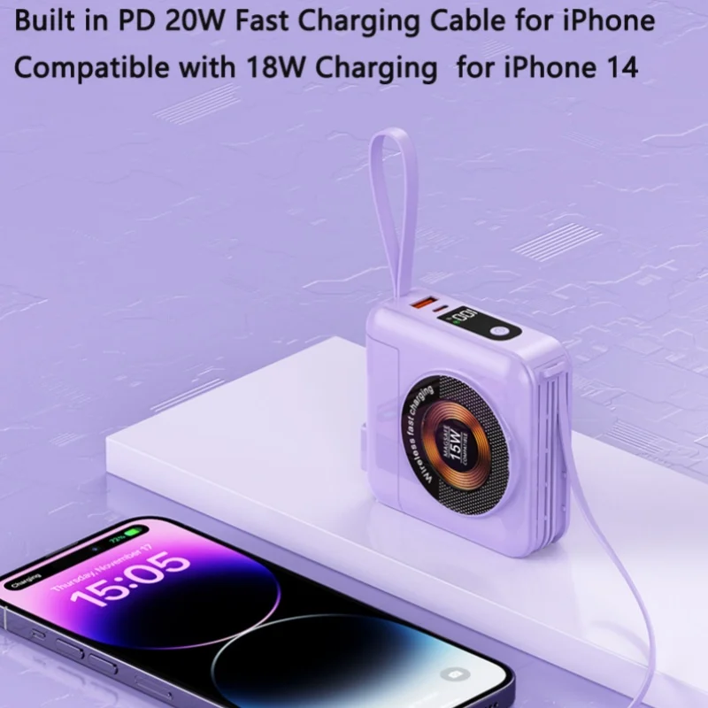 Магнитный беспроводной внешний аккумулятор емкостью 20000 мАч 22 5 Вт быстрая