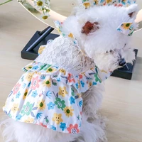 sunflower printing fancy summer dresses for small dogs sphinx cat lace pet skirt breathable polyester overalls pet dog clothes