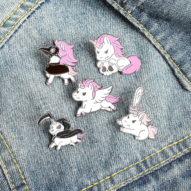 

Unicorn Pins Pink Skull Pony Collar Pins Accessories Clothing Backpack Alloy Brooch Enamel Lapel Pins Badge Wholesale