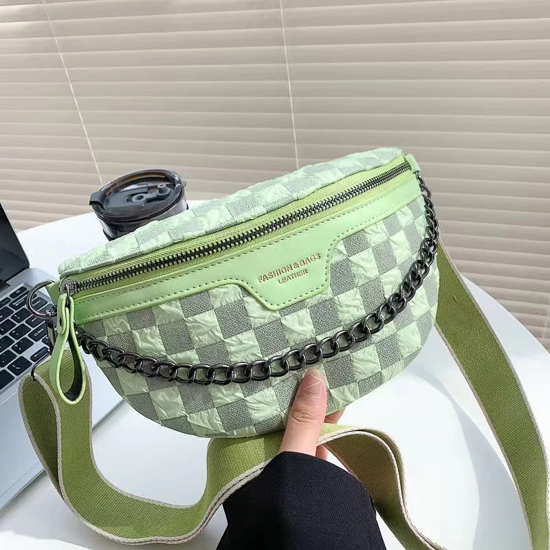 

Waist Bag 2022 Fashion Women Trend Plaid Chest Packs Ladies Wide Strap Crossbody Bag Bum Pack Cell Phone Banana Bags