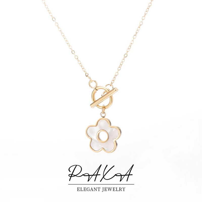 

PAXA Fashion Elegant White Natural Shell Flower Stainless Steel Pendant Necklaces for Women Geometric Choker Charm Jewelry Gifts