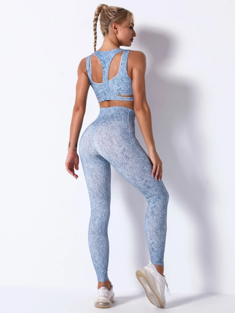 

Sportswear Women's Sets Gym Clothing Fashion Print Backless Two Piece Sports Suit Fitness Push Up Sexy Buttocks Leggings Set
