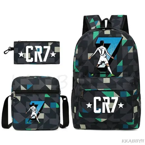 Школьные ранцы CR7 3 шт., большой рюкзак для книг для мальчиков и девочек-подростков, дорожные сумки для ноутбука