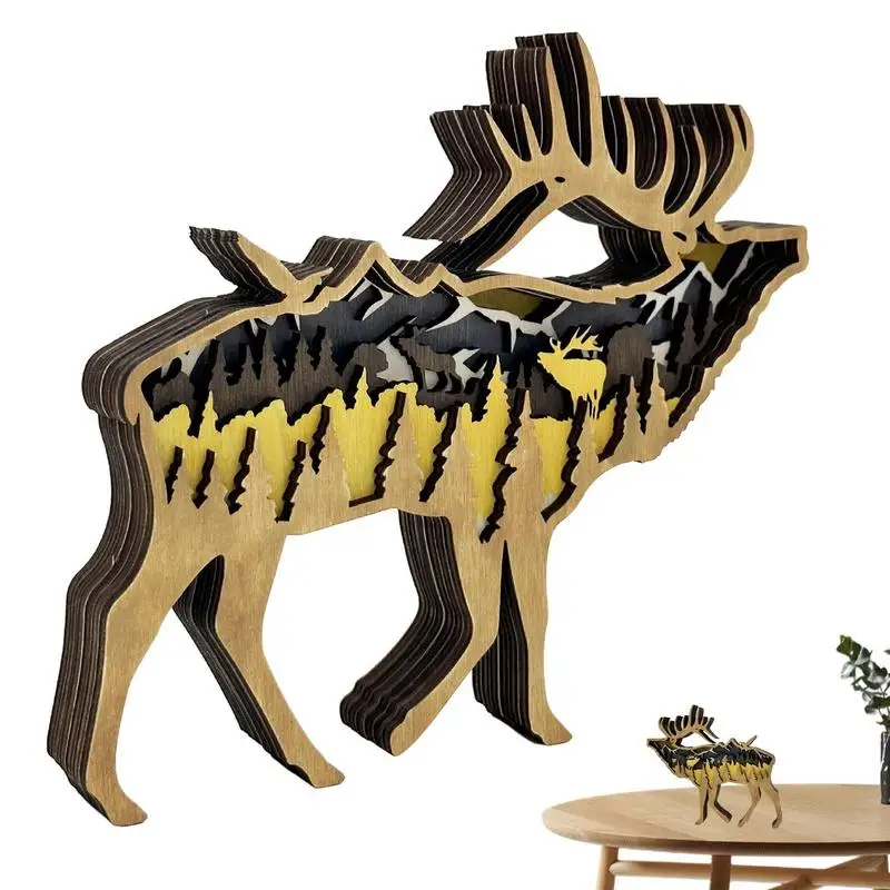 

Elk Decor 3D Decoration Resin Animal Sculpture Figurines Elk Miniature Figurines Forest Wooden 3D Home Decor Elk Ornament