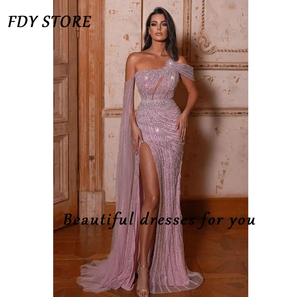 

FDY Store Cocktail Off-the-shoulder Neckline Sequins Beaded Court Train Sexy Prom Evening Dress Formal Occasion Party for Women