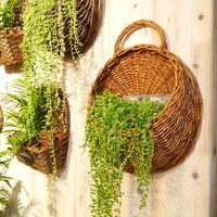 hand made wicker rattan flower planter wall hanging wicker rattam basket garden vine pot plants holder garden pots