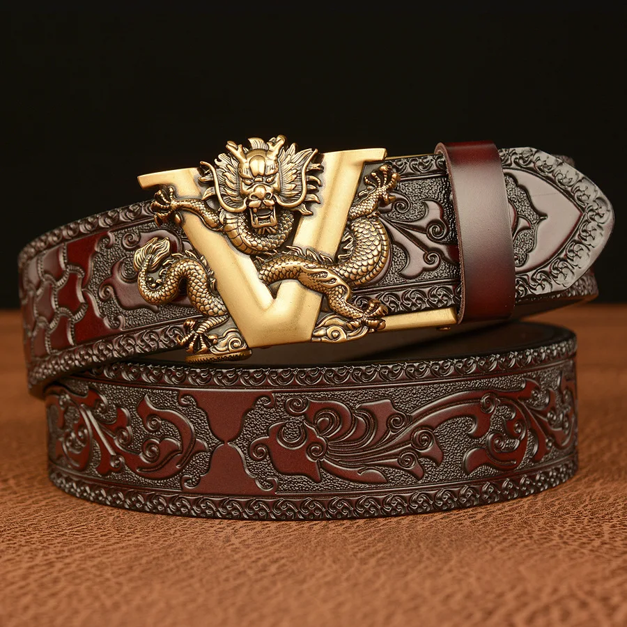 High Quality Men’s Dragon Design Alloy Buckle Split Leather Belt,Emboss Cow Leather Belt,Men Jeans&Casual Pants Accessories Must