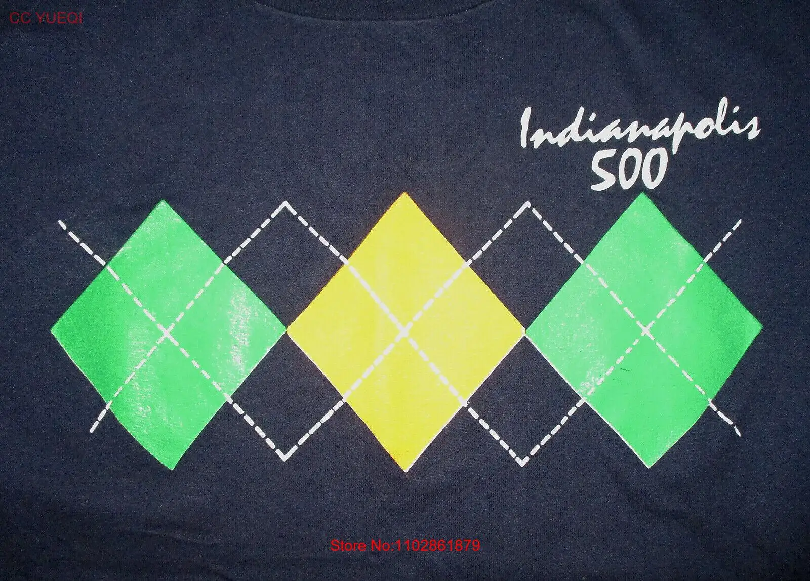 ФУТБОЛКА vtg 80-х годов INDIANAPOLIS 500 Темно-синяя ARGYLE PATTERN Auto Racing Logo 7 SM