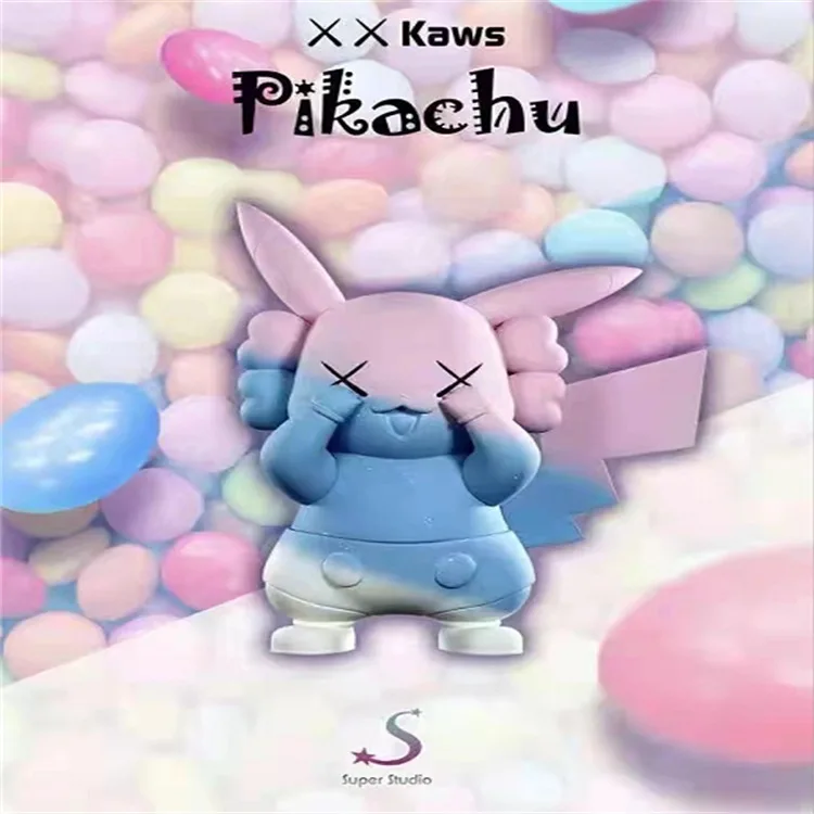 

Pet Elf Fashion Brand KAWS Pikachu Yellow Black Gray Dream Candy Color Cute Doll Boxed Hand Office