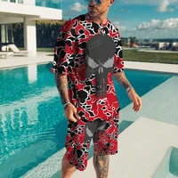 new skull series men sets sports jogging fear t shirt tracksuit suits 3d printed breathable casual 2 pcs outfit mens summer 6xl