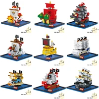 one piece pirate ship assembly building blocks bricks luffy sonny merry anime mini action figures heads toys kids gifts