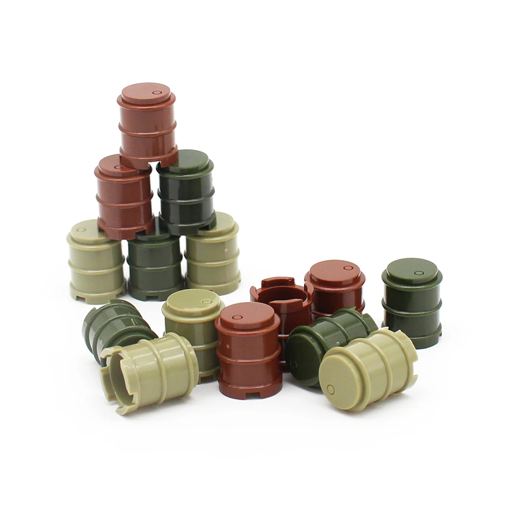 

40pcs MOC Brick Military Base Scene Weapon Oil Drum Bottle DIY Building Block Compatible with Tank Gasoline Drum Model Toys