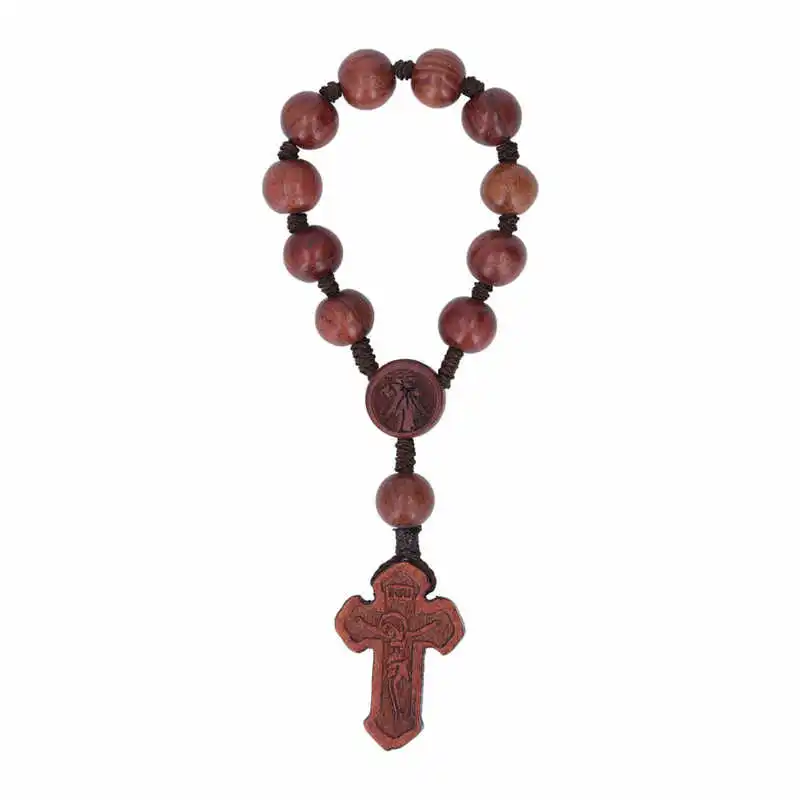 

Rosary Bracelet Crucifix Motif Pendant Beads Rosary Hand Carved for Car Mirror for Gift for Decoration