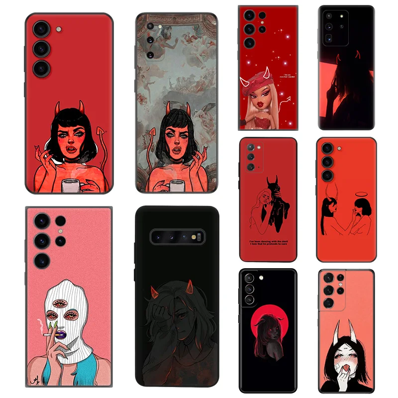 

Силиконовые черные чехлы для телефонов с изображением девушки сексуального дьявола и теней для Samsung Galaxy S23 Ultra 5G S22 S21 S20 FE Plus Note 20 10 9 8 S10 E, чехол