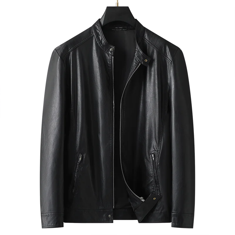 Plus size Men's Leather Coat Lard-bucket plus Size Windproof Stand Collar PU Jacket Autumn Fat Man Outerwear Tide