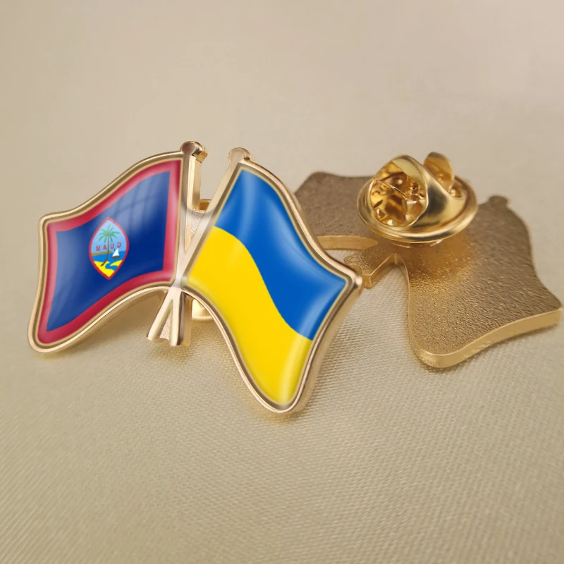 

Guam and Ukraine Crossed Double Friendship Flags Lapel Pins Brooch Badges