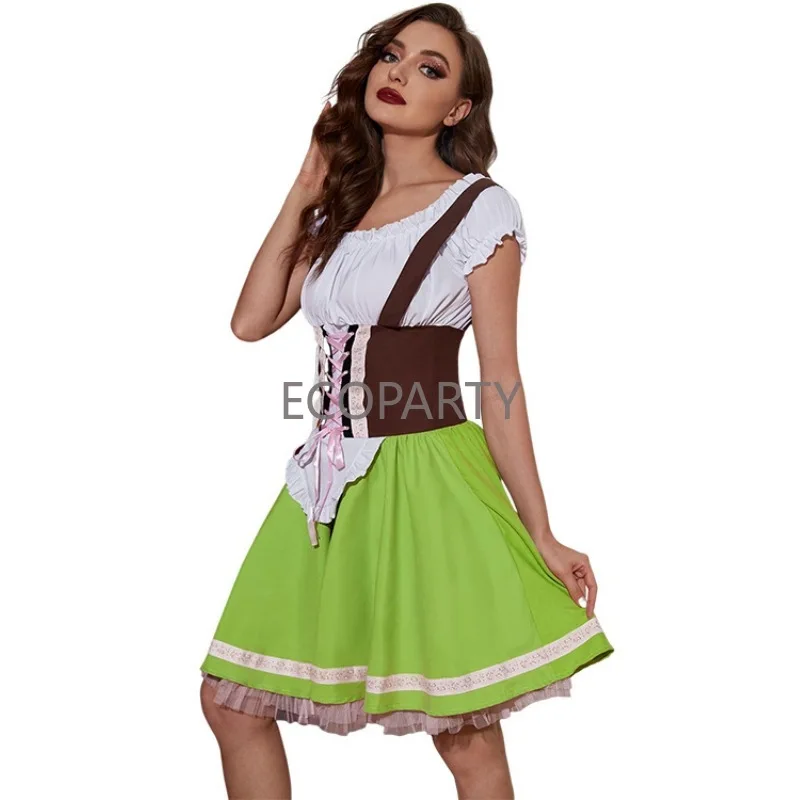 Немецкое платье для Октоберфеста зеленое баварское ярко-зеленое пивного