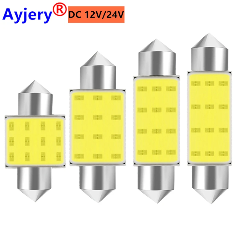 

AYJERY 10/20/30Pcs DC 12V/24V C5W Led Light Bulb 31mm 36mm 39mm 41mm Festoon COB 12 SMD White Interior Dome Light Led Car Bulbs