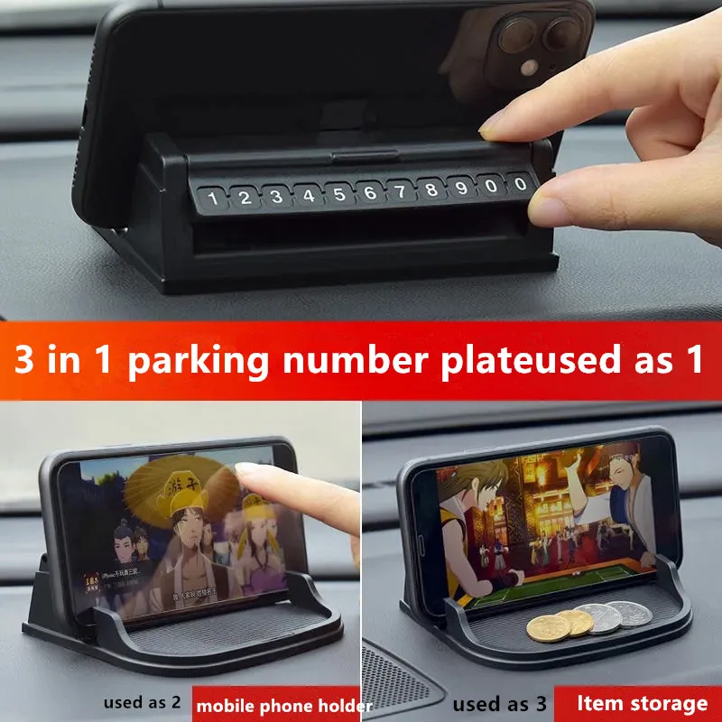 

3 In 1 Car Phone Holder / Storage Pad / Number Plate Multifunctional Instrument Panel Navigation GPS Bracket Soft PVC Phone Clip